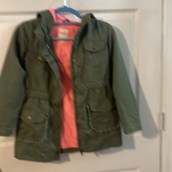 Cat & Jack Olive Raincoat with Coral Hood - Picture 4 of 8